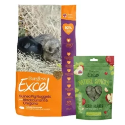 Burgess Excel Guinea Pig Pellets with Blackcurrant & Oregano 1.5kg + Excel Nature Snacks 60g COMBO