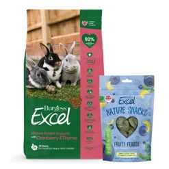 Burgess Excel Rabbit Pellets with Cranberry and Thyme for Mature Rabbits 1.5kg + Excel Nature Snacks 60g COMBO
