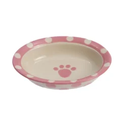 Petrageous Polka Paws 6.25" Oval Pink Cat Bowl 1 Cup
