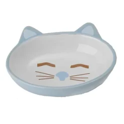 Petrageous Sleepy Kitty 5.5" Oval Cat Bowl Blue 5.3 oz