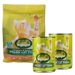 VeganPet Vegan CAT Food COMBO Dry 1.5kg + 2x Wet 390g Tins